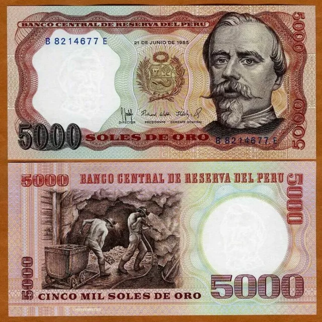 Perou PERU Billet 5000 SOLES DE ORO 21/06/ 1985 FRANCISCO BOLOGNESI NEUF UNC