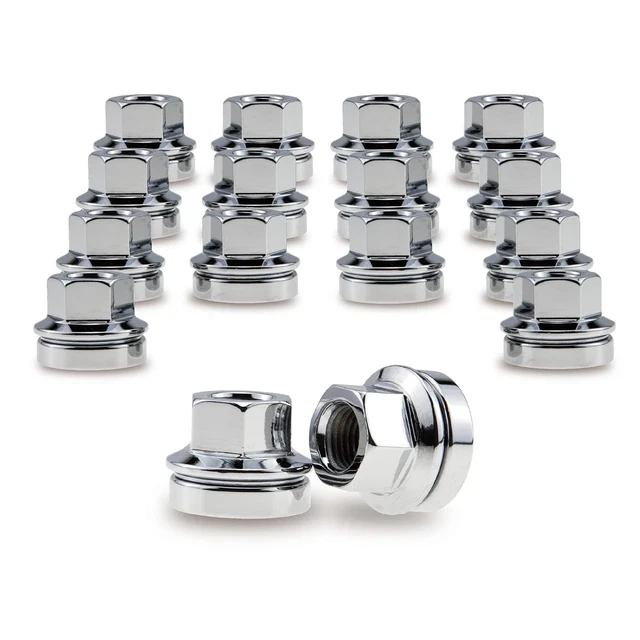 Chrome M14X1.5 Wheel Lug Nuts Two-Piece Flanged Flat Face OEM Style 16Pcs for '1