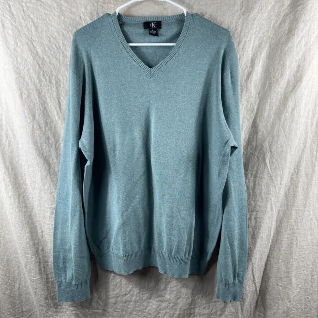 Calvin Klein Men's Green Long Sleeve V-Neck Pullover Sweater Size Large