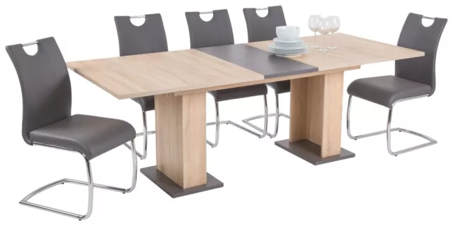 R4407-38 / 180-220 cm Küchen Tisch Esstisch Tisch Eiche Sonoma Grau, Ausziehbar