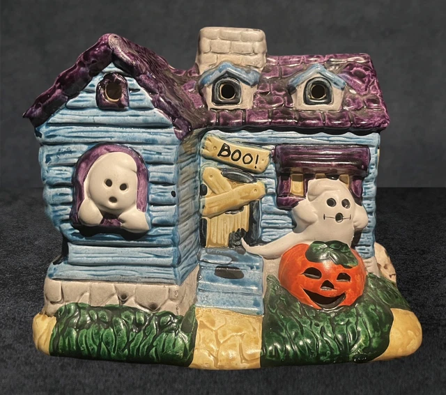 Vintage Russ House of Horrors Ceramic Candle Holder Haunted House Ghost No. 1047