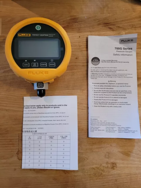 Fluke 700G Series -12 to 300 psi Range Precision Pressure Test Gauge Paperwork