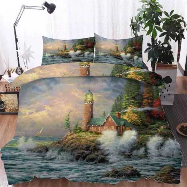 Beautiful Castle By The Sea 3D Quilt Duvet Doona Cover Set Pillow case Print