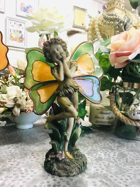 Art Deco Fee mit Flügeln Teelichthalter Tiffany Stil Figur Harz