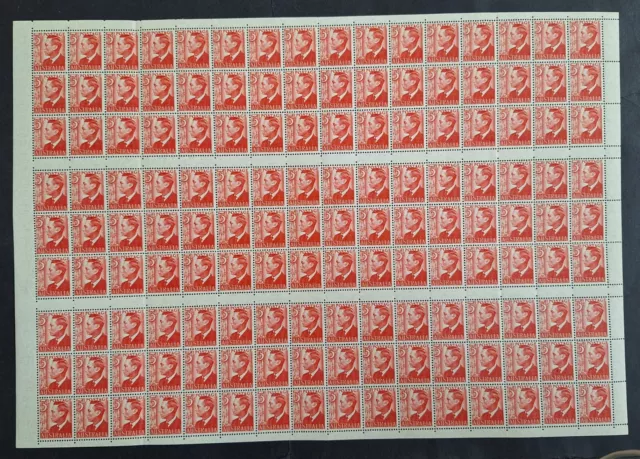 1951 Australia Complete left Booklet pane of 144x3d scarlet KGV1 stamps unissued