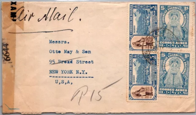 Bolivia Postal History Wwii Censored Cover Addr Usa Canc La Paz Yrs'1940-45
