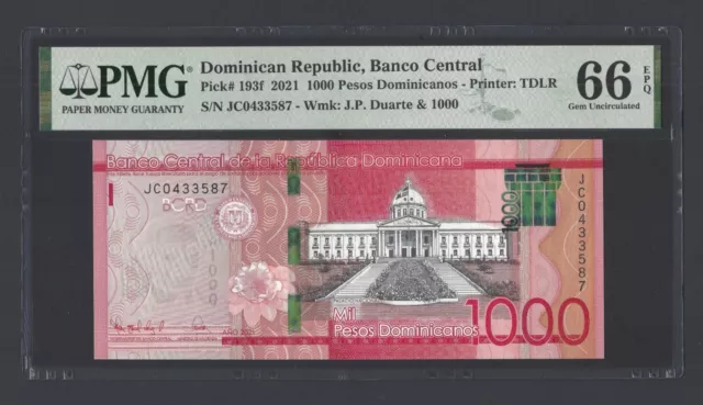 Dominican Republic 1000 Pesos Dominicanos 2021 P193f Uncirculated Grade 66