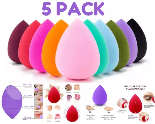 5 Pack Beauty Makeup Applicator Foundation Blender Buffer Sponge Flawless Smooth