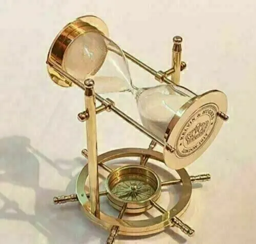 Sand Timer Nautical brass wheel glass hourglass compass decor Sand Timer
