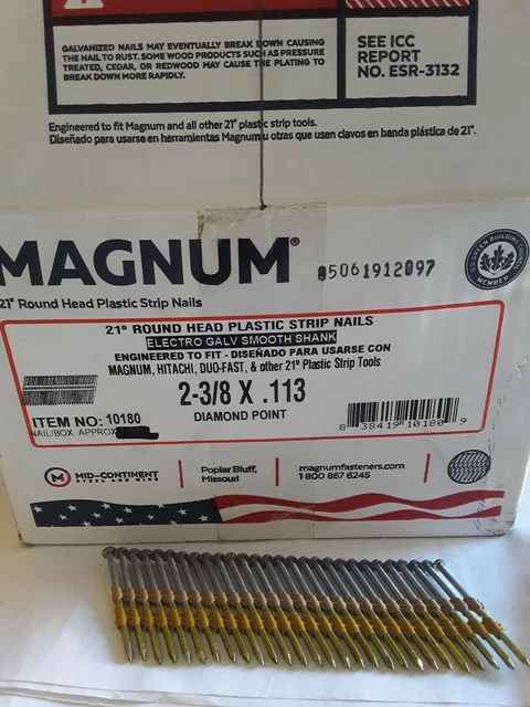 2-3/8" x .113" ELECTRO GALVI SMOOTH SHANK NAILS.21 DEGREE .17 LBS BOX MAGNUM