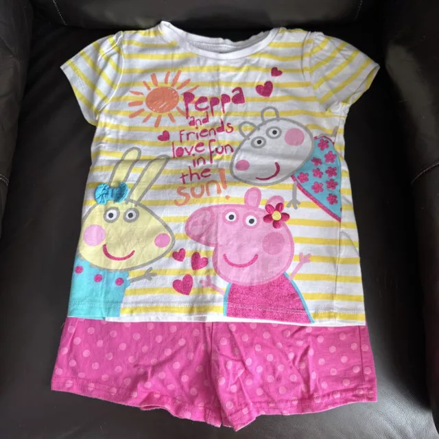 Girls Summer Outfit Shorts Top T-Shirt Peppa Pig Nutmeg 4-5 Years Pink