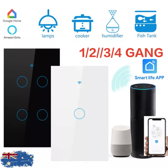 1/2/3/4 Gang Smart Light Switch Home WiFi Touch Wall Panel For Alexa Google AU
