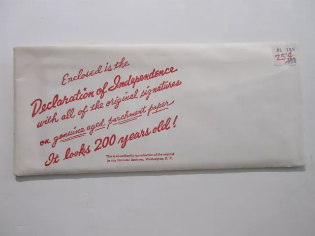 Declaration of Independence Reproduction w/ Envelope on Parchment paper