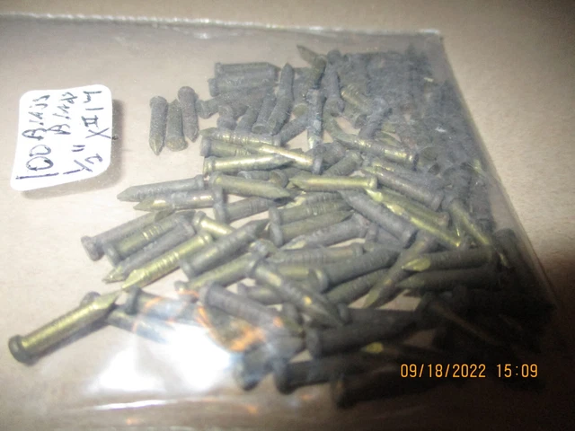 100 - Vintage 1/2" X #14 Solid Brass Brad Nails -Brads 3