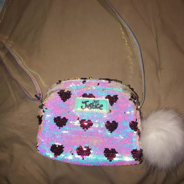 Justice Sparkly Heart Purse- Reversible Sequins.