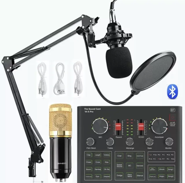 Confezione Set Completo Per Studio Di Registrazione Microfono Condensatore Mixer