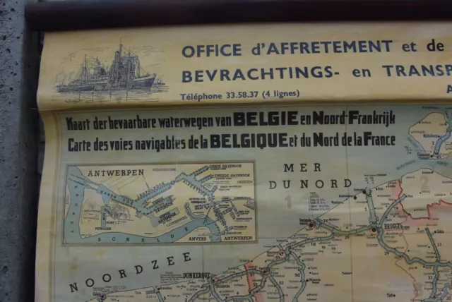 Ancienne carte des voies navigables de Belgique Anvers des années 60 2
