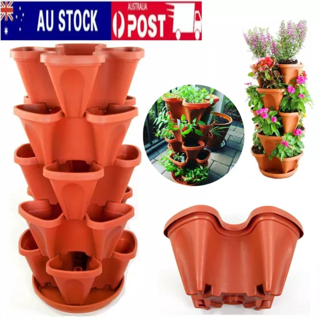 AU Stock Stackable 5-Tier Stacking Planters with tray Flow Grid System Vertical