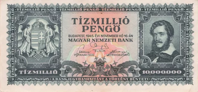 Hungary 10,000,000 Pengo 16.11.1945 Series O 115 Circulated Banknote AAM