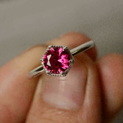 Lab-Created 2.0 Ct Round Cut Red Ruby Engagement Ring 14K White Gold Over