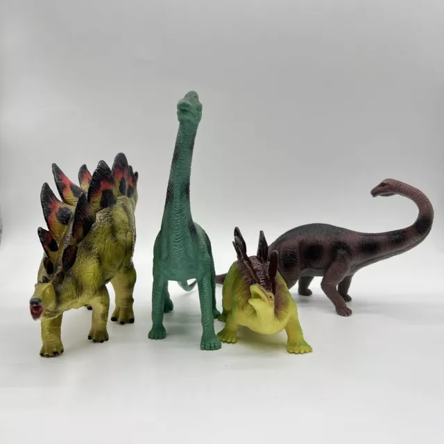 Unbranded Dinosaur Lot Of 4 Rubber Squeeze Brachiosaurus Stegosaurus Toy