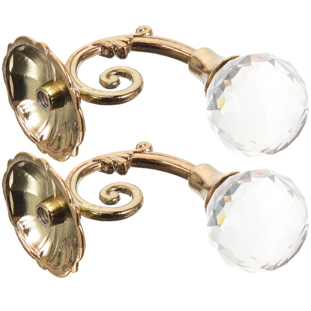Pair of High Grade Vintage Crystal Ball Holdbacks Curtain Clothes Hook (Golden