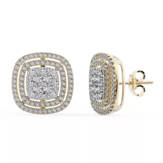 1.50 Ct 100% Natural Round Brilliant Cut Diamond Stud Earring in 18K Yellow Gold