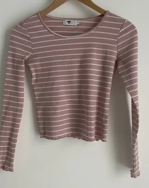 Temt Womens Dusty Pink & White Striped Long Sleeve Stretch Top Size Small