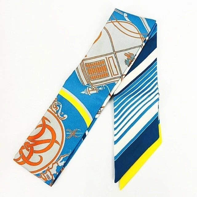 Hermes Silk Twilly Ex Libris Scarf Blue