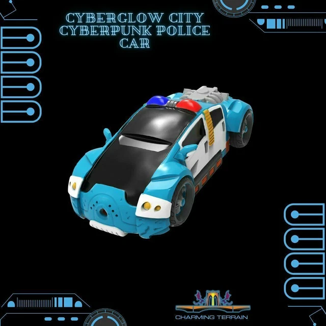 3D PRINTED CYBERGLOW City Cyberpunk Police Car Miniature - 28mm 32mm £