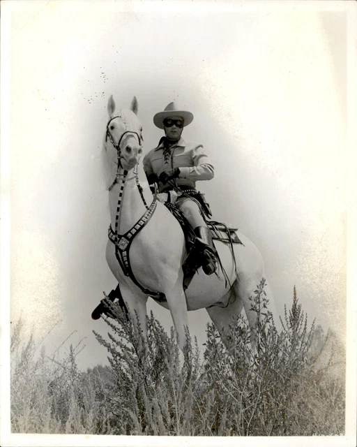 BR49 Rare Original Photo CLAYTON MOORE Lone Ranger Actor in Mask White Horse