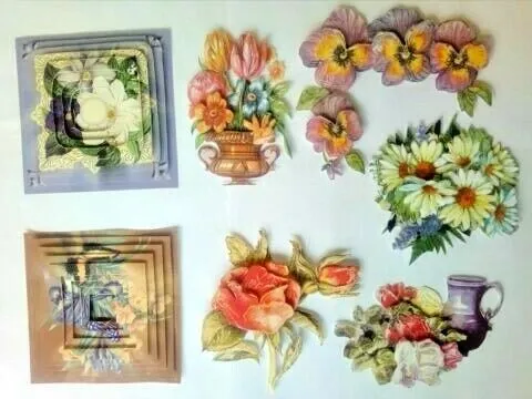 7 x 3D Motive * Blumen * Etappenbogen fertig gebastelt für Karten gestalten