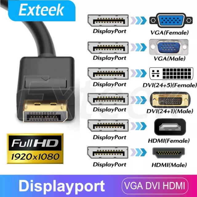 Displayport DP Male to VGA DVI HDMI Female Display Port Converter Adapter Cable