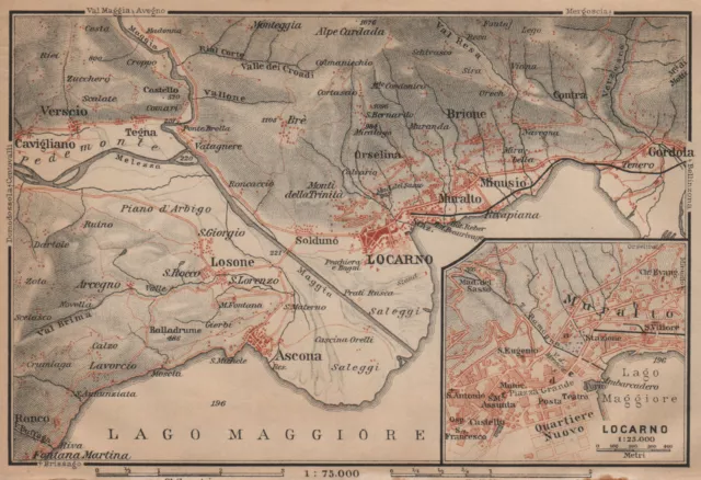 LOCARNO area. Losone Gordola Muralto Brione. Switzerland Suisse Schweiz 1901 map