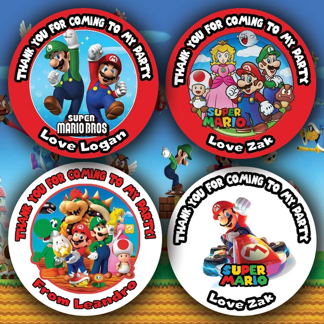 PERSONALISED SUPER MARIO Brothers LARGE GLOSS Party Bag Stickers Sweet