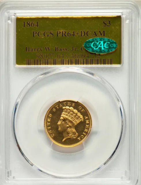 1864 Indian Princess $3 Pcgs Pr 64+ Dcam