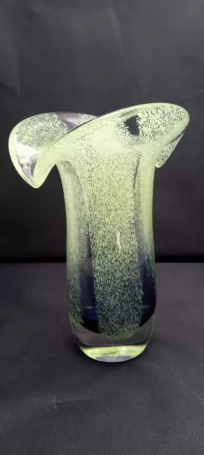Teleflora Art Glass Vase Green and Purple Flared Up Heavy Vase