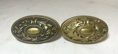 pair of antique 1800's ornate solid brass bronze door handle oval knob hardware