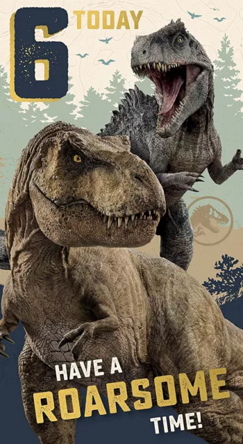 Tarjeta de cumpleaños de 6 dinosaurios de Jurassic World Edad Parque Jurásico tarjeta de cumpleaños