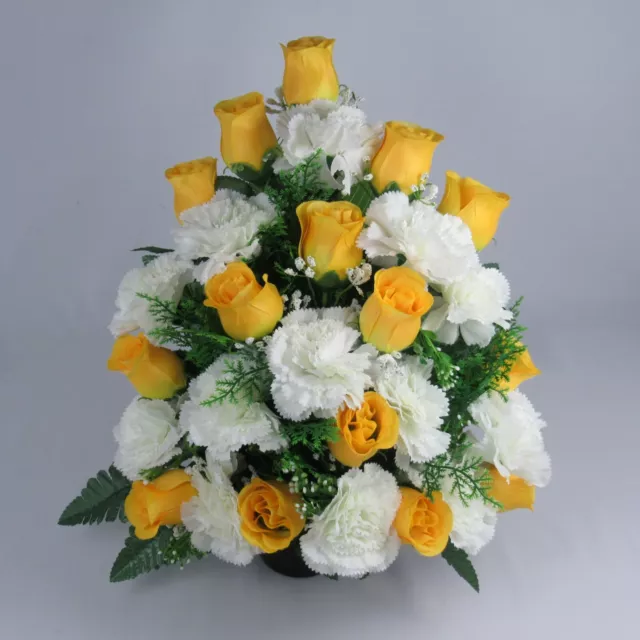 Artificial silk flower Crem Pot Flat back  - Grave arrangement FREE P&P HandMade