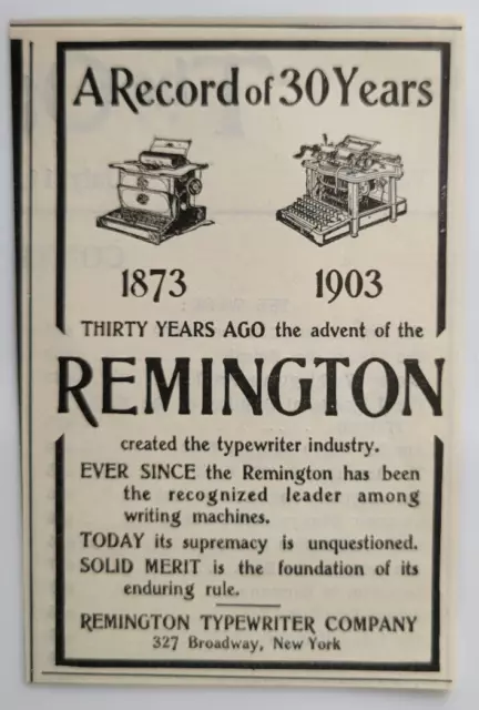 Remington Typewriter 30th Anniversary Original Ad 1903 Outlook 3x4.5"