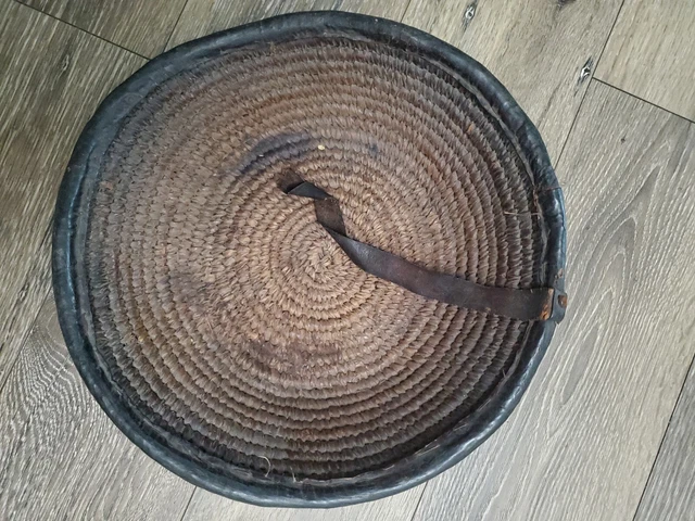 Antique African Leather Wrap bowl Hand Woven Basket Ethiopian Nigerian Coiled