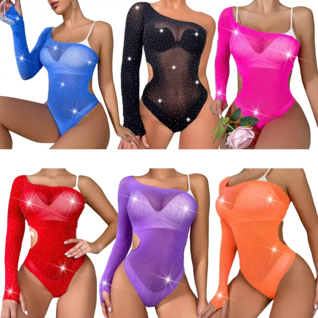 Women Solid Color Cutout Leotard Jumpsuit Sexy Semi See Through Fishnet Bodysuit