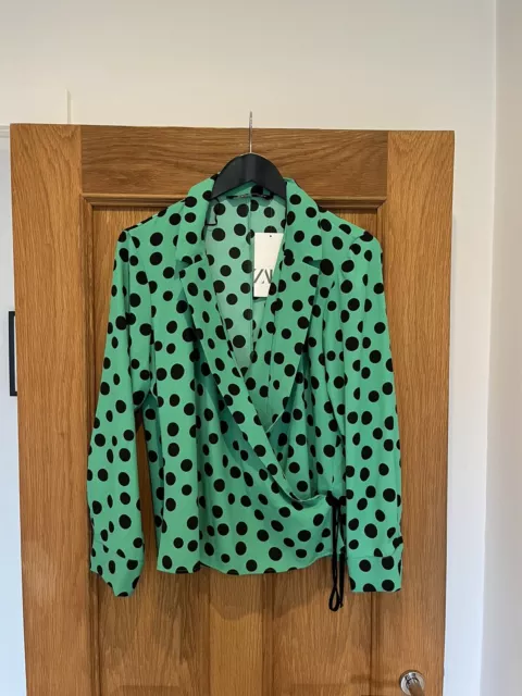 Zara green cheap polka dot top