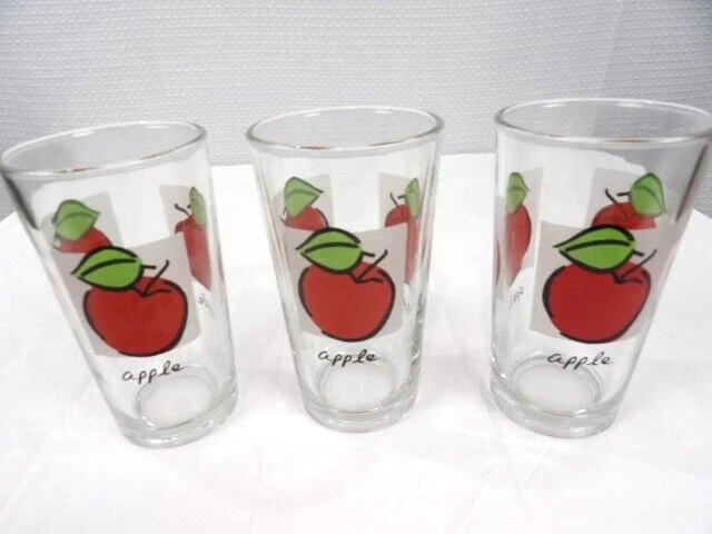 Vintage Firna Drinking Glasses with Apple Motif Set of 3 - 12 ounce Glasses
