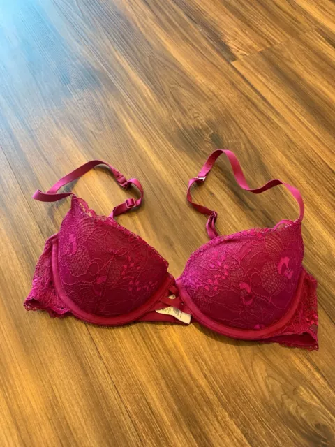 Calvin Klein Lace Magenta Pink Push Up Bra W Adjustable Straps Sz 32B