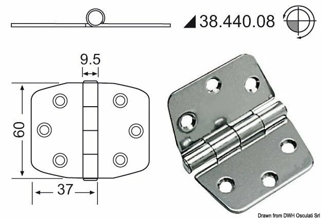 Charnière Inox 74x60 MM Marque Osculati 38.440.08