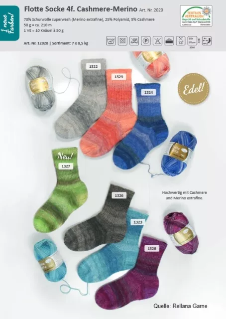 Flotte Socke 4-f Cashmere-Merino Rellana Schal muselingfrei weich edel Herbst