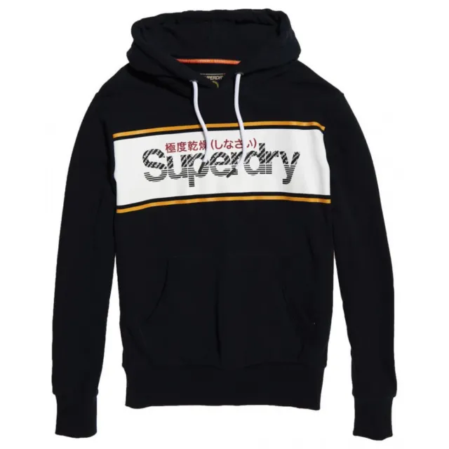 Superdry Mens Core Logo Stripe Hoodie Casual Pullover   Eclipse Navy