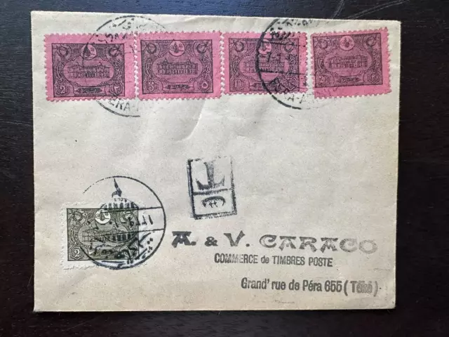 OTTOMAN-TURKEY-TURKISH CONSTANTINOPLE- ISTANBUL- PERA Cover- Multi Stamps